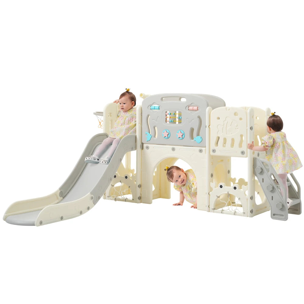 11 in 1 Toddler Slide,  for Ages 1-3 with Basketball Hoop, Playset Structure, Arch Tunnel Telescope