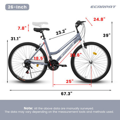Womens 26 Inch Mountain Bike, 21 Speed Outdoor Cycling Bike