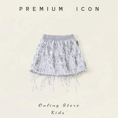 Girls' Tassel Sequined Half Skirt  New Children's Light Luxury Fashionable A-line Skirt