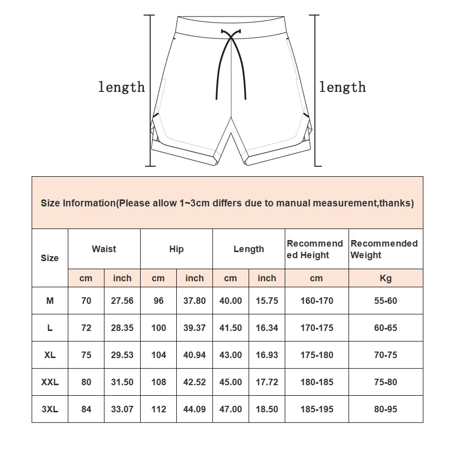 Men's Running Shorts Gym Sports Shorts 2 In 1 Quick Dry Workout Training Gym Fitness Jogging Shorts