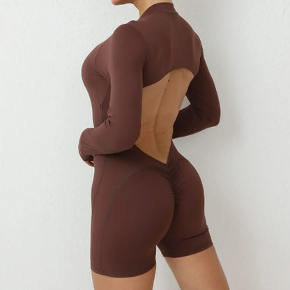 Yoga Zipper Jumpsuits Beauty Long-Sleeved One-Piece Gym Tracksuits