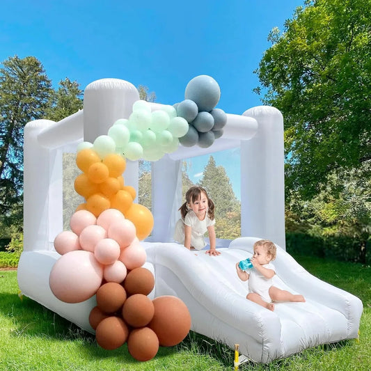 Mini White Jumping Castle For Kids Birthday Party Decoration Inflatable Bouncy Castle Outdoor With Slide Blower