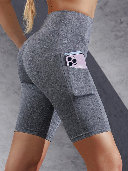 Side Pockets Solid Color Women Yoga Shorts Jogging, Running, Fitness Sportswear High-waist Shorts