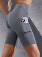Side Pockets Solid Color Women Yoga Shorts Jogging, Running, Fitness Sportswear High-waist Shorts