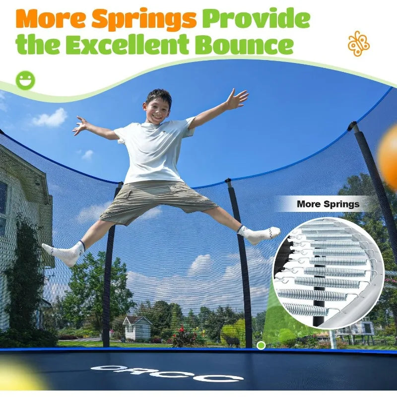 1200LBS Weight Capacity Trampoline 8FT-16FT with Basketball Hoop Water Sprinkler Spiral Ground Stakes Outdoor