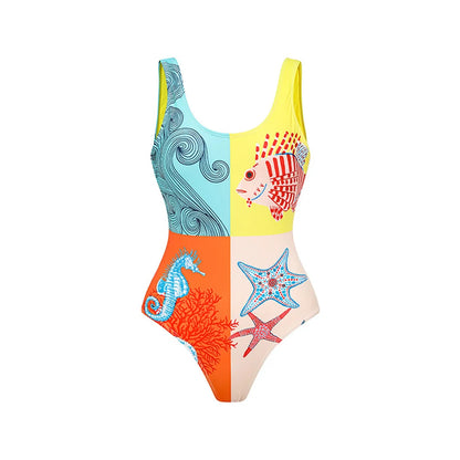 One-piece Swimsuit Classic Printed Lace Up Swimsuit Women's