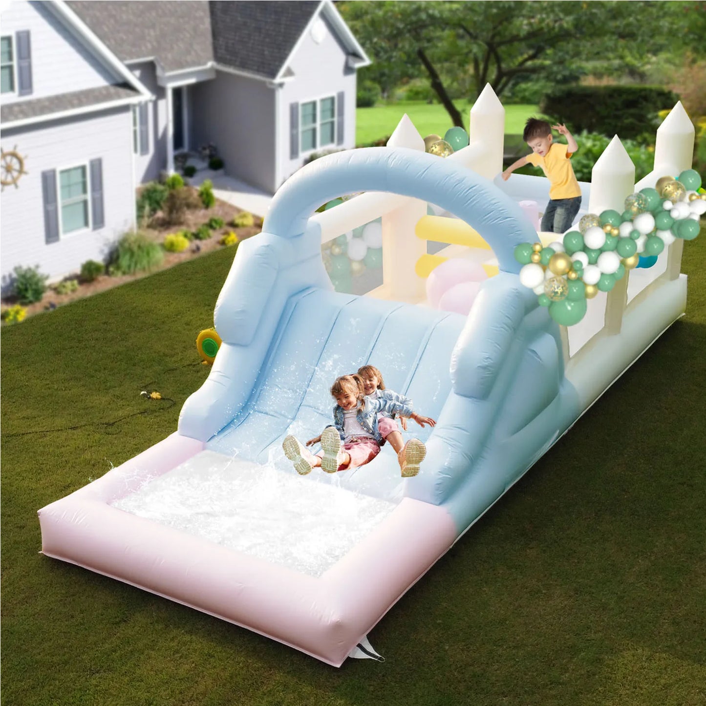 Inflatable Water Sildes, Ball Pool, Jungle Gym Water Play Equipment With Air Blower