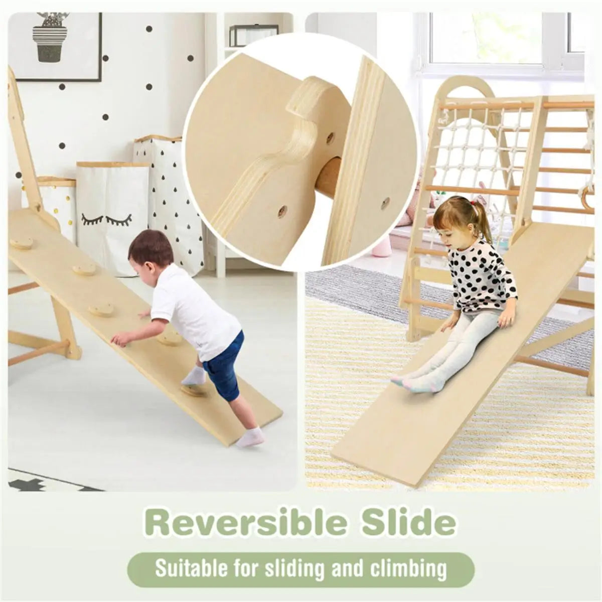 6-in-1 Wooden Jungle Gym Playset- Outdoor Climbing, Swinging & Sliding Fun
