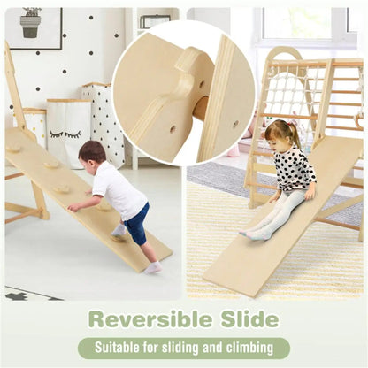 6-in-1 Wooden Jungle Gym Playset- Outdoor Climbing, Swinging & Sliding Fun