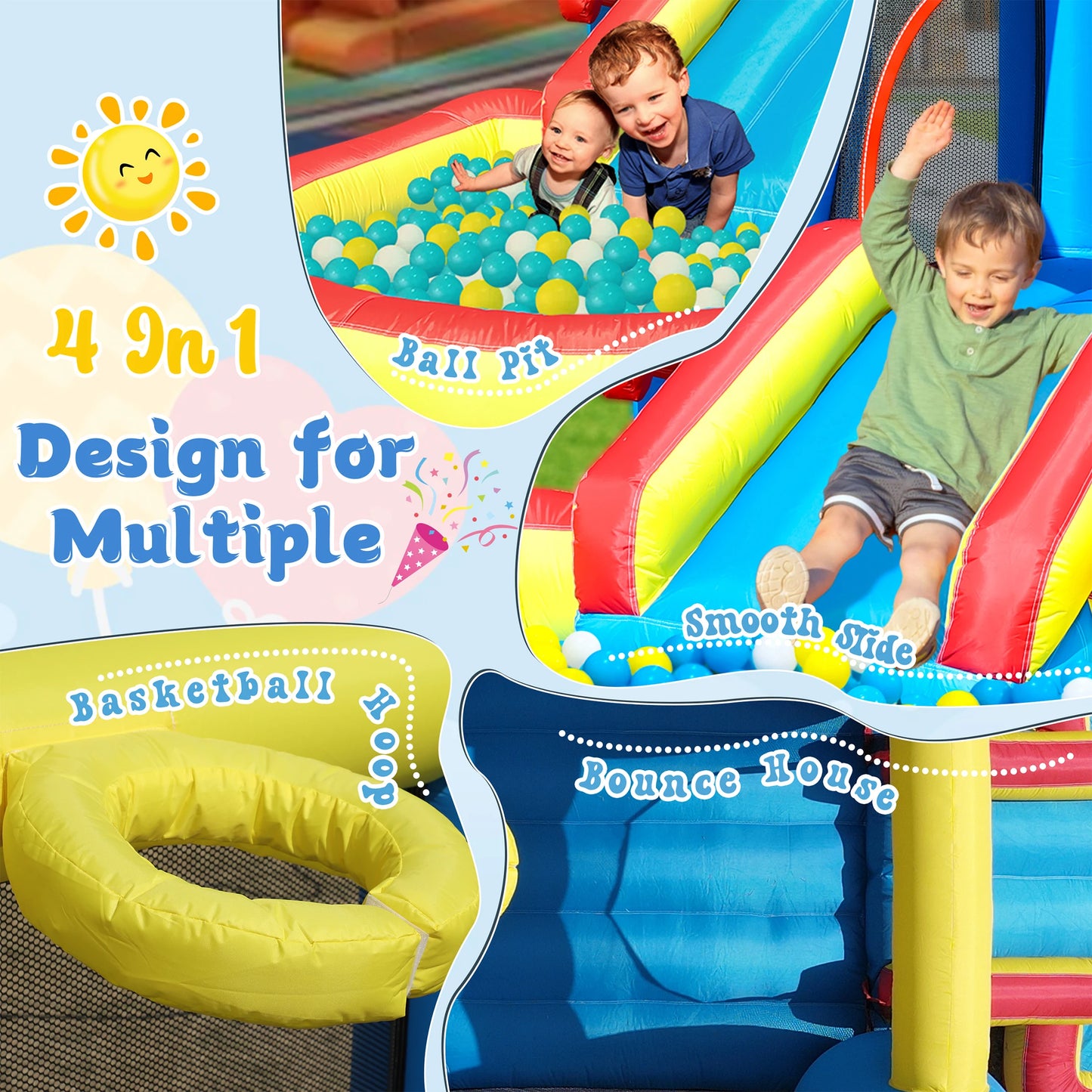 Inflatable Rocket Bounce House Castle Ball Pit for Kids Indoor Outdoor w/Blower