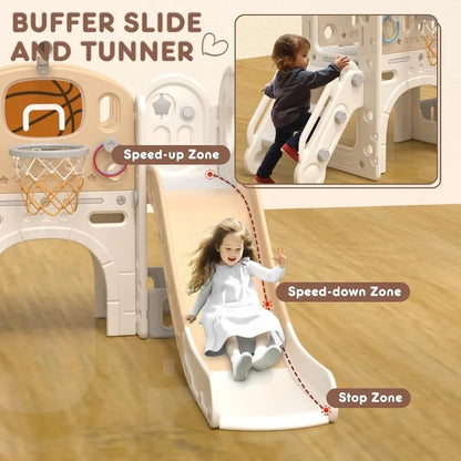 8 in 1 Toddler Slide Set, with Basketball Hoop and Ball, Outdoor or Indoor Playground for Toddlers