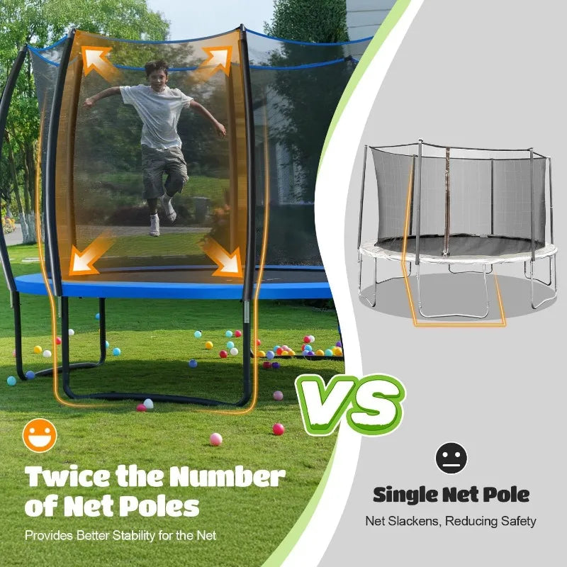 1200LBS Weight Capacity Trampoline 8FT-16FT with Basketball Hoop Water Sprinkler Spiral Ground Stakes Outdoor