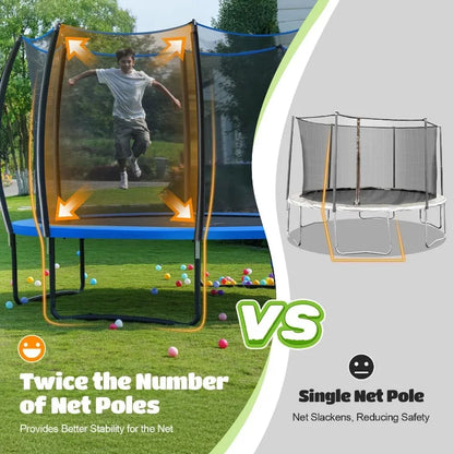 1200LBS Weight Capacity Trampoline 8FT-16FT with Basketball Hoop Water Sprinkler Spiral Ground Stakes Outdoor