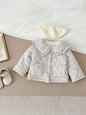 Winter New Baby Girl Warm Coat Cotton Infant Large Lapel Floral Padded Jacket Plus Velvet Thick Kids Cardigan
