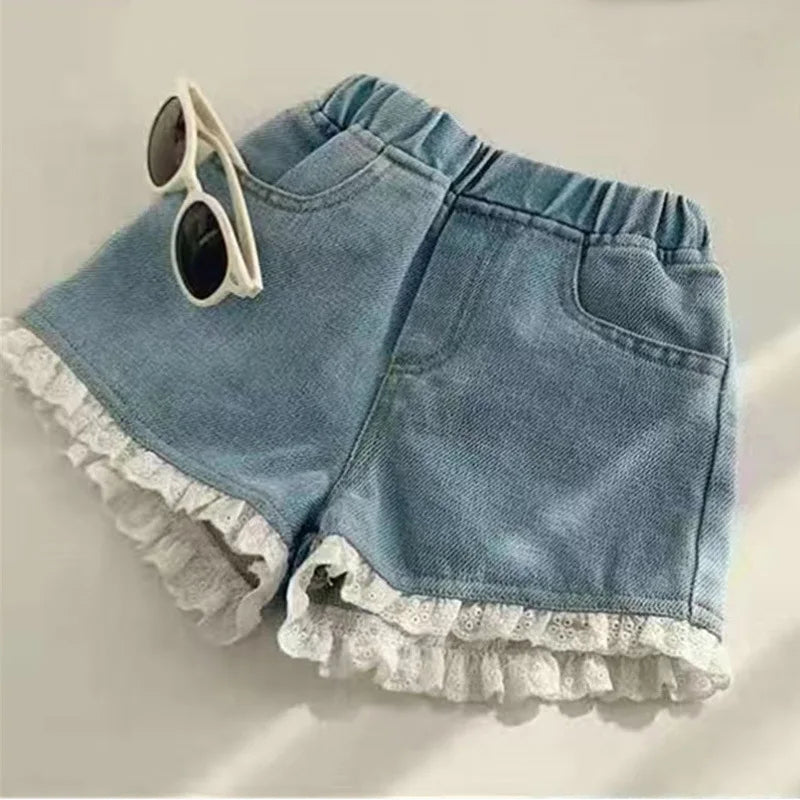 Girls shorts summer denim shorts fashion lace beach shorts