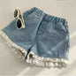 Girls shorts summer denim shorts fashion lace beach shorts