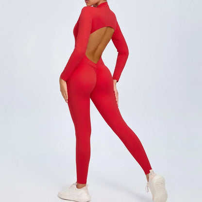 Yoga Zipper Jumpsuits Beauty Long-Sleeved One-Piece Gym Tracksuits