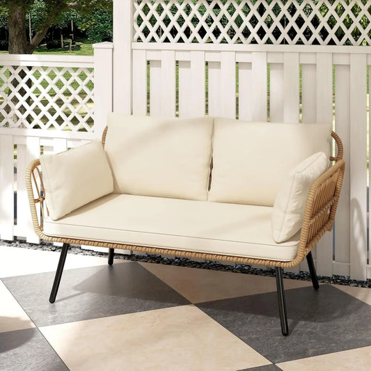 Wicker Patio Loveseat, Sofa with Cushions & Lumbar Pillows, Outdoor Patio Furniture Set for Patio, Balcony
