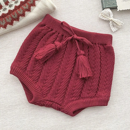 Kids Knitted Shorts Newborn Girls Tassels Shorts Cotton Knitting Design