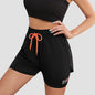 Mermaid Curve Breathable Letter Graphic 2 In 1 Sport Shorts Women Quick Dry Running Shorts Drawstring Waistband Fitness