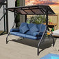 Outdoor Porch Swing with Polycarbonate Hardtop, 3 Seat Patio Swing with Convertible Backrest, 2 Side Cup Holder, Thickened Cush