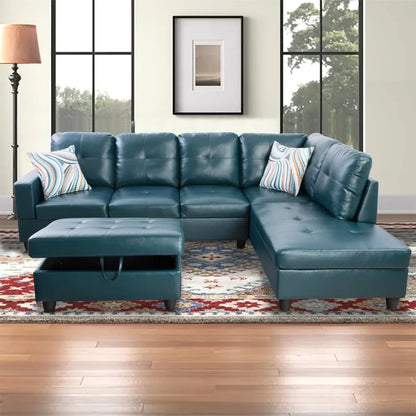 Sectional Couch for Living Room Furniture Set, and Chaise with Storage Ottoman and 3 Pillows