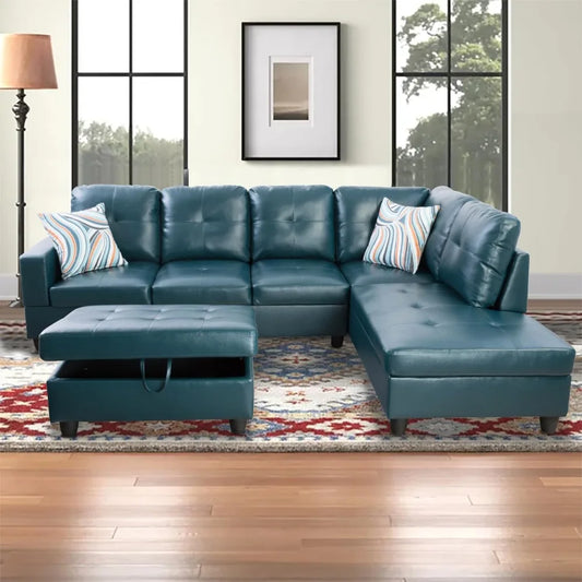 Sectional Couch for Living Room Furniture Set, and Chaise with Storage Ottoman and 3 Pillows