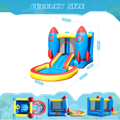 Inflatable Rocket Bounce House Castle Ball Pit for Kids Indoor Outdoor w/Blower