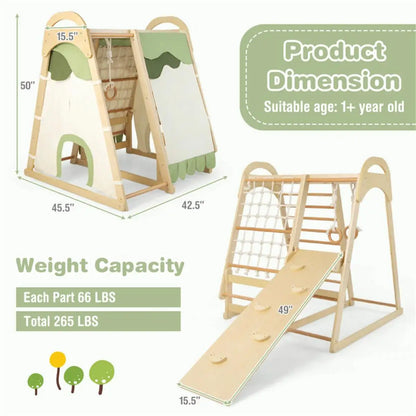6-in-1 Wooden Jungle Gym Playset- Outdoor Climbing, Swinging & Sliding Fun