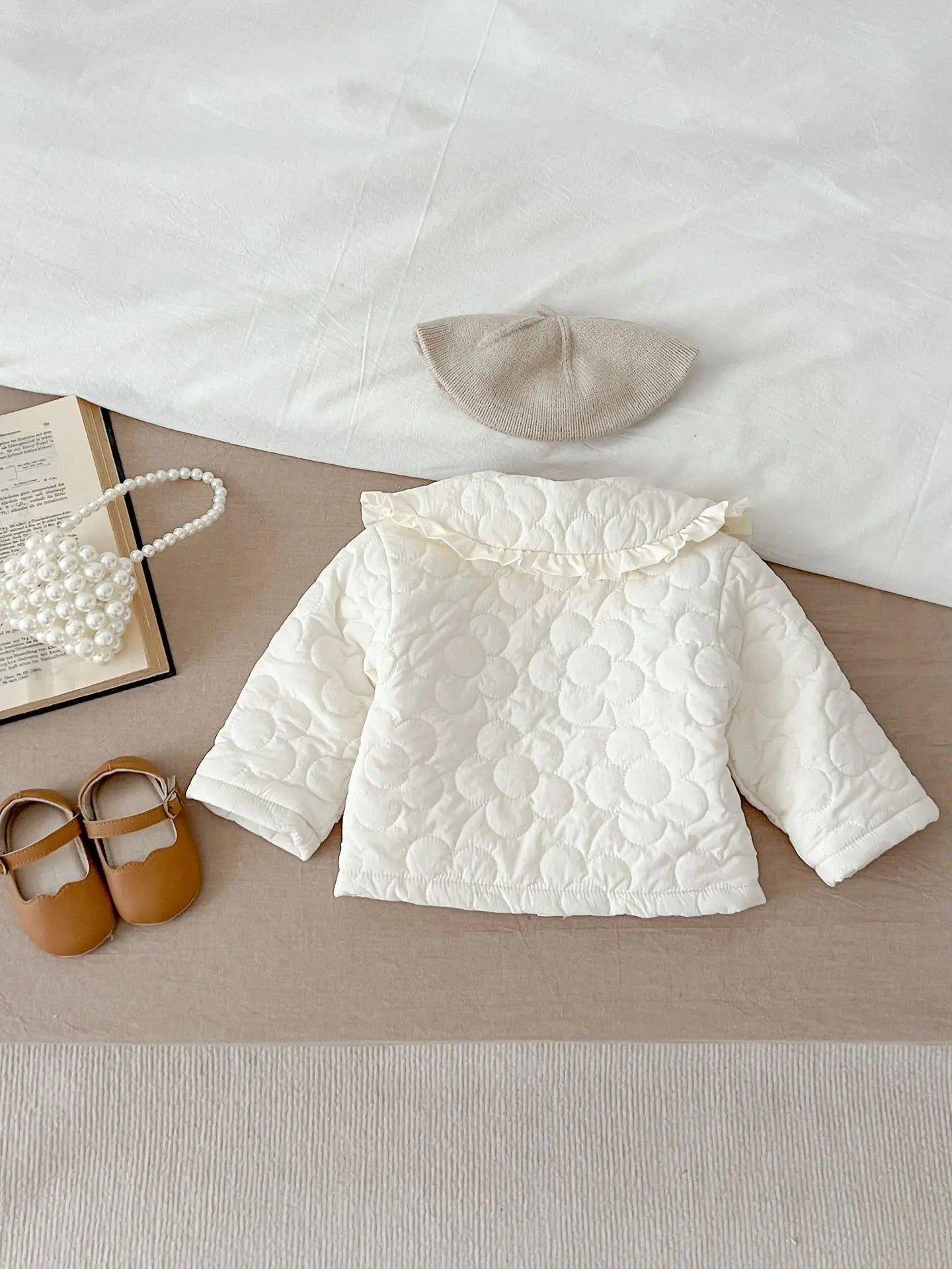 Winter New Baby Girl Warm Coat Cotton Infant Large Lapel Floral Padded Jacket Plus Velvet Thick Kids Cardigan