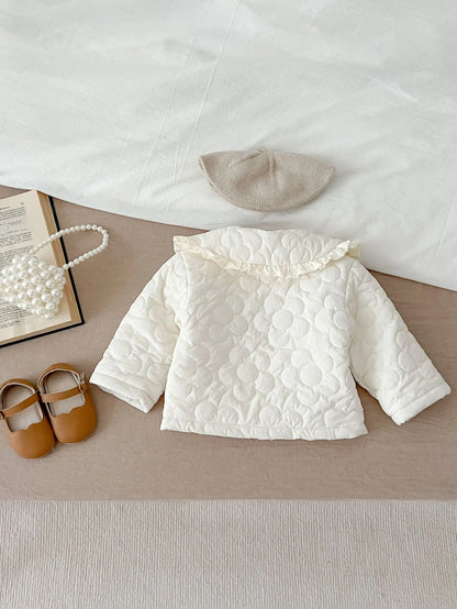 Winter New Baby Girl Warm Coat Cotton Infant Large Lapel Floral Padded Jacket Plus Velvet Thick Kids Cardigan