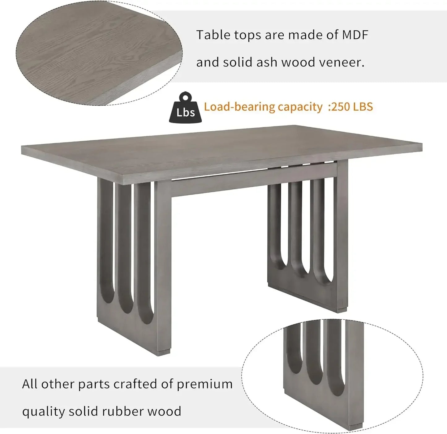 7-Piece Kitchen Dining Table Set for 6, Wood Kitchen Table and 6 Upholstered Chairs with Backrest