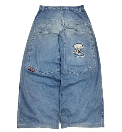 Multi Pocket  Jeans Women Casual Straight Wide-leg Pants Couple Jeans