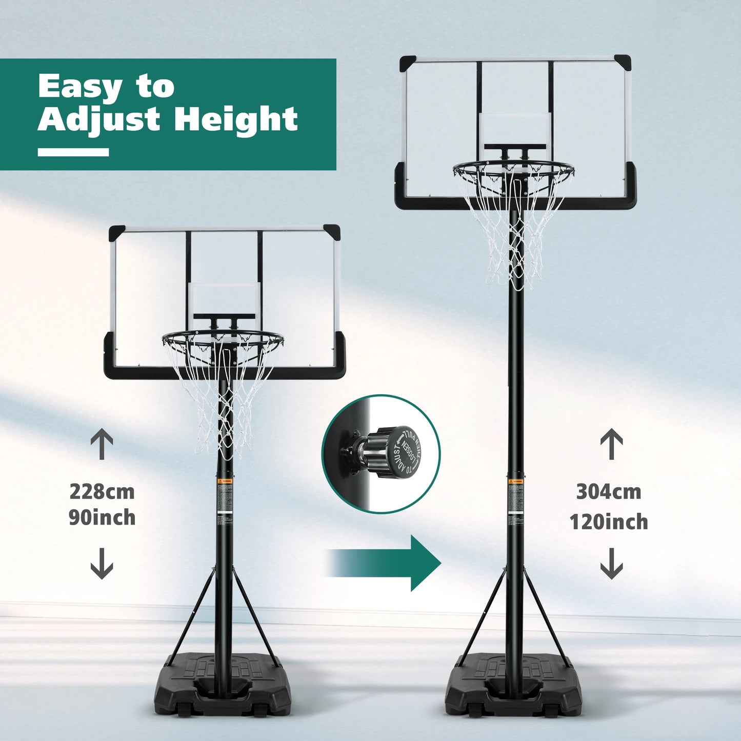 Portable Basketball Hoop 44 inch Goal Height Adjustable 7 ft. 6 in..10 ft.