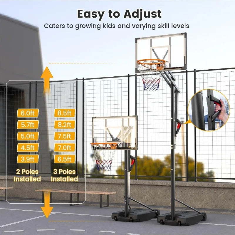 Basketball Hoop Outdoor, 8.5ft Height Adjustable Portable Hoops & Goals and Wheels for Kids/Teens/Adults