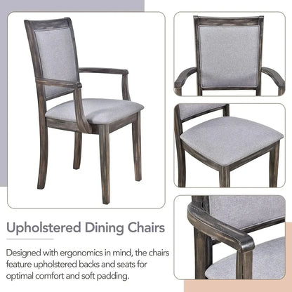 7-Piece Kitchen Dining Table Set for 6, Wood Kitchen Table and 6 Upholstered Chairs with Backrest