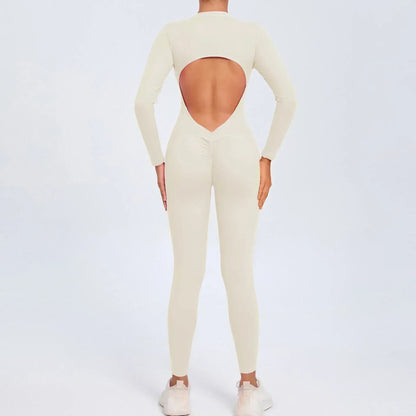 Yoga Zipper Jumpsuits Beauty Long-Sleeved One-Piece Gym Tracksuits