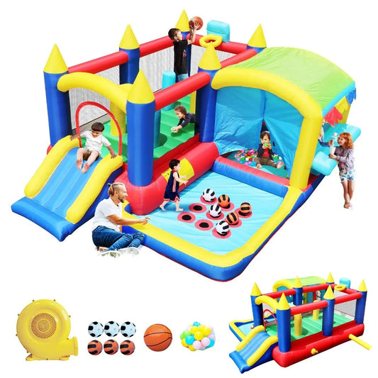 7 in 1 Inflatable Bounce House, with Ball Pit for Kids Indoor Outdoor Family Fun, Toddler Jump Bouncy Castle