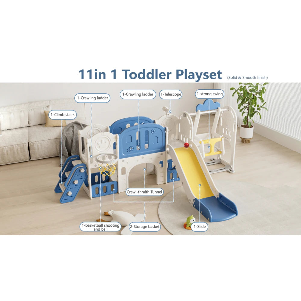 Kids Slide for Toddlers Age 1-4, 11in 1 Baby Slide Outdoor Indoor Playground with Basketball Hoop