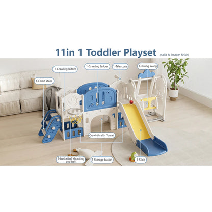 Kids Slide for Toddlers Age 1-4, 11in 1 Baby Slide Outdoor Indoor Playground with Basketball Hoop