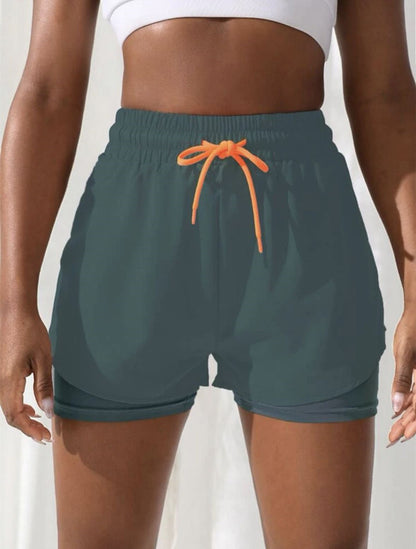 Mermaid Curve Breathable Letter Graphic 2 In 1 Sport Shorts Women Quick Dry Running Shorts Drawstring Waistband Fitness