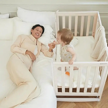 11-in-1 Convertible Baby Crib With Removable Wheels, Washed Natural, 4 Mattress Heights, Pinewood