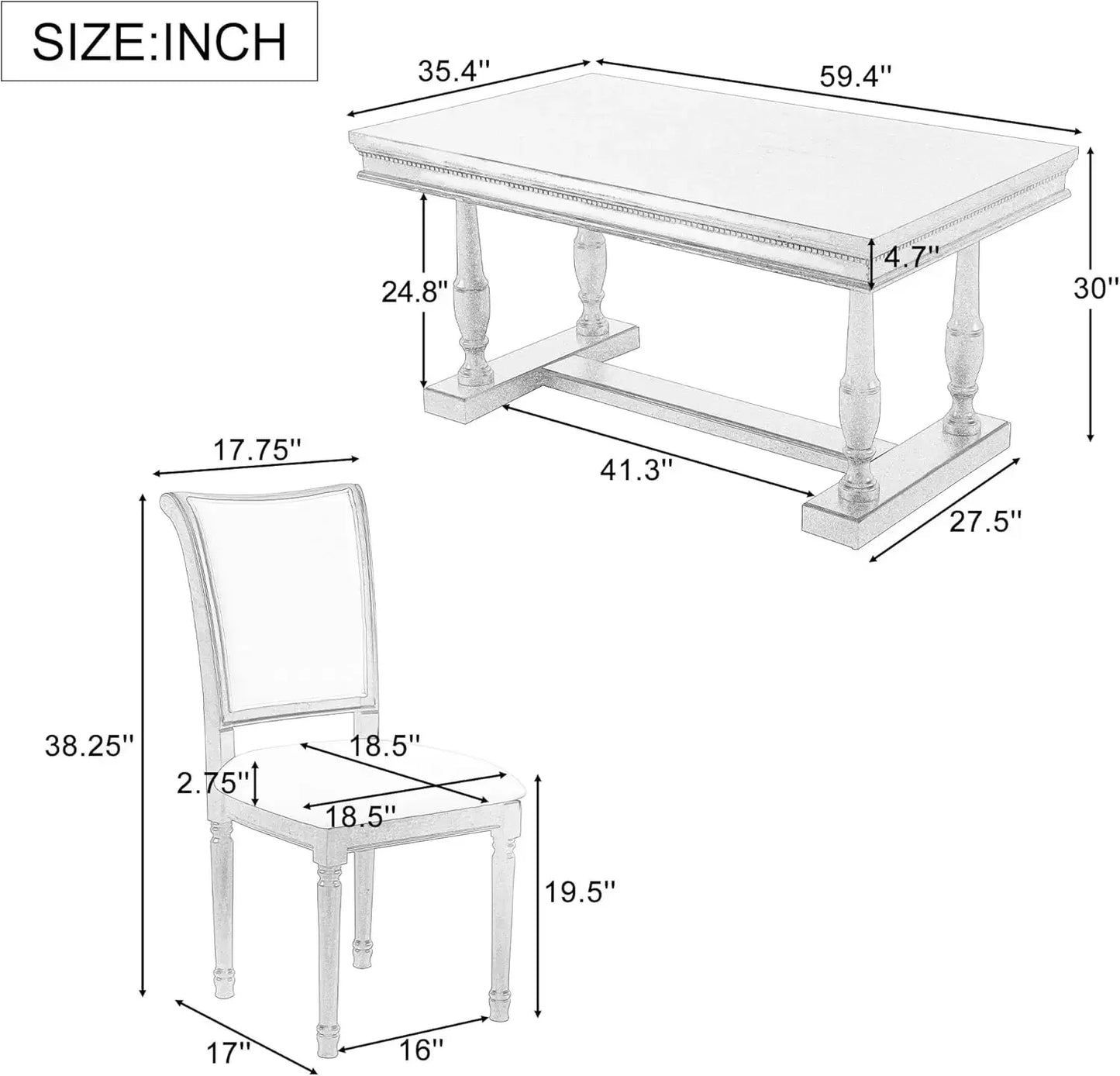 7-Piece Kitchen Dining Table Set for 6, Wood Kitchen Table and 6 Upholstered Chairs with Backrest