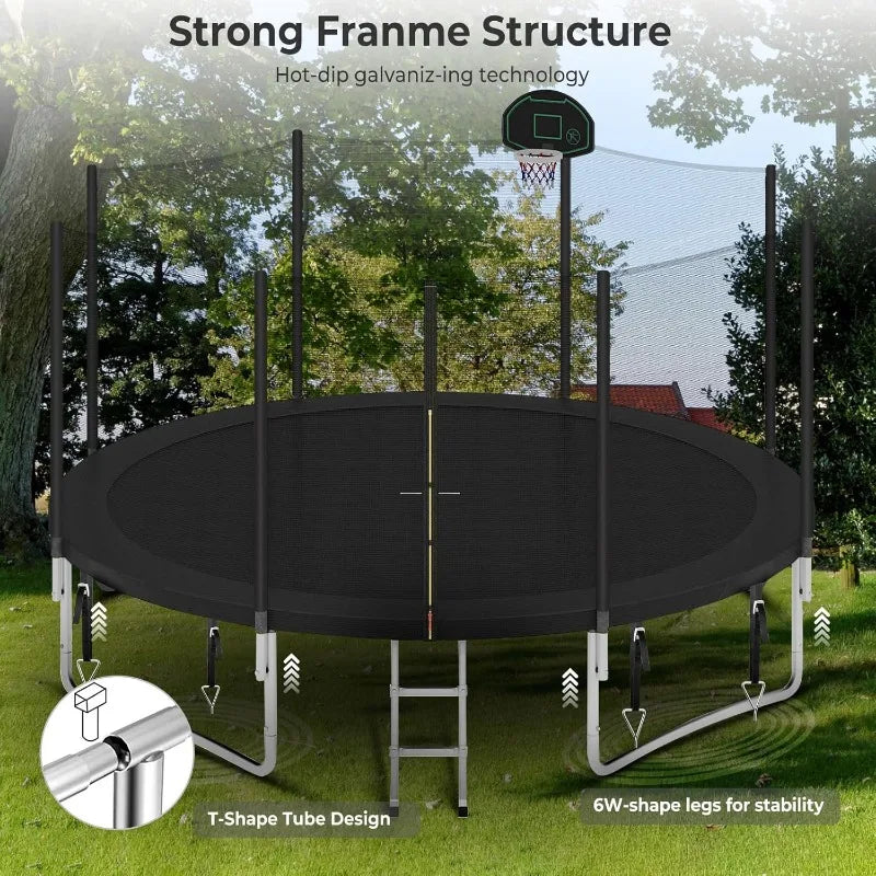 Trampoline Outdoor, Large Kids Trampoline with Light, Stakes, Sprinkler