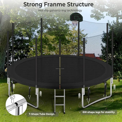 Trampoline Outdoor, Large Kids Trampoline with Light, Stakes, Sprinkler