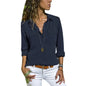 Womens Fashion V Neck Shirts Long Sleeve Tops Pockets Design