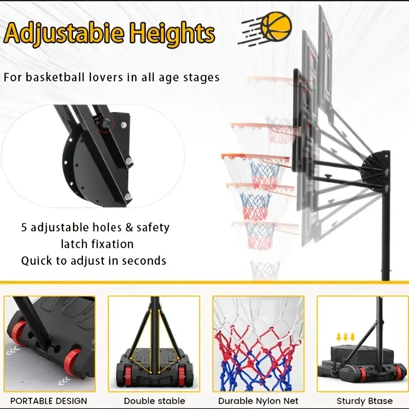 1 Basketball Hoop Outdoor 5.5-9.5 Feet Adjustable Height