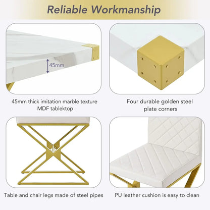 7-Piece Kitchen Dining Table Set for 6, Wood Kitchen Table and 6 Upholstered Chairs with Backrest