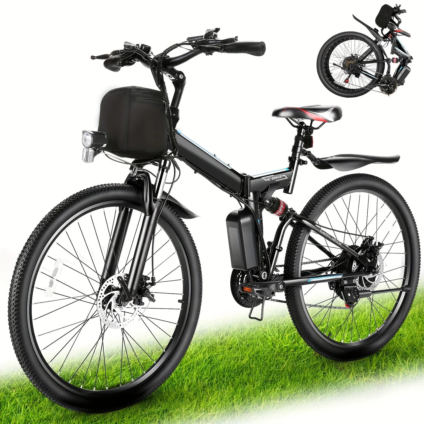 26" Folding Electric Bike for Adults, with 500W Motor,48V 20MPH Removable Battery