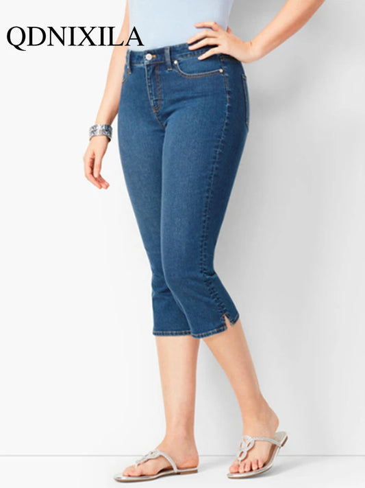 Woman's Jeans Denim Pants Ladies Cropped Trousers Skinny  Knee Length